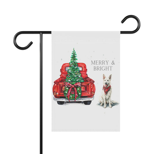 Merry and Bright Christmas White GSD Banner