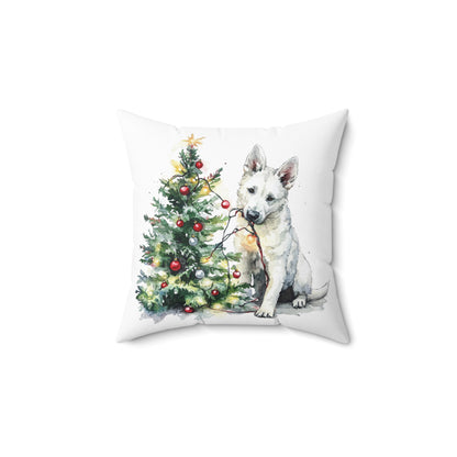 White GSD Christmas Lights Pillow