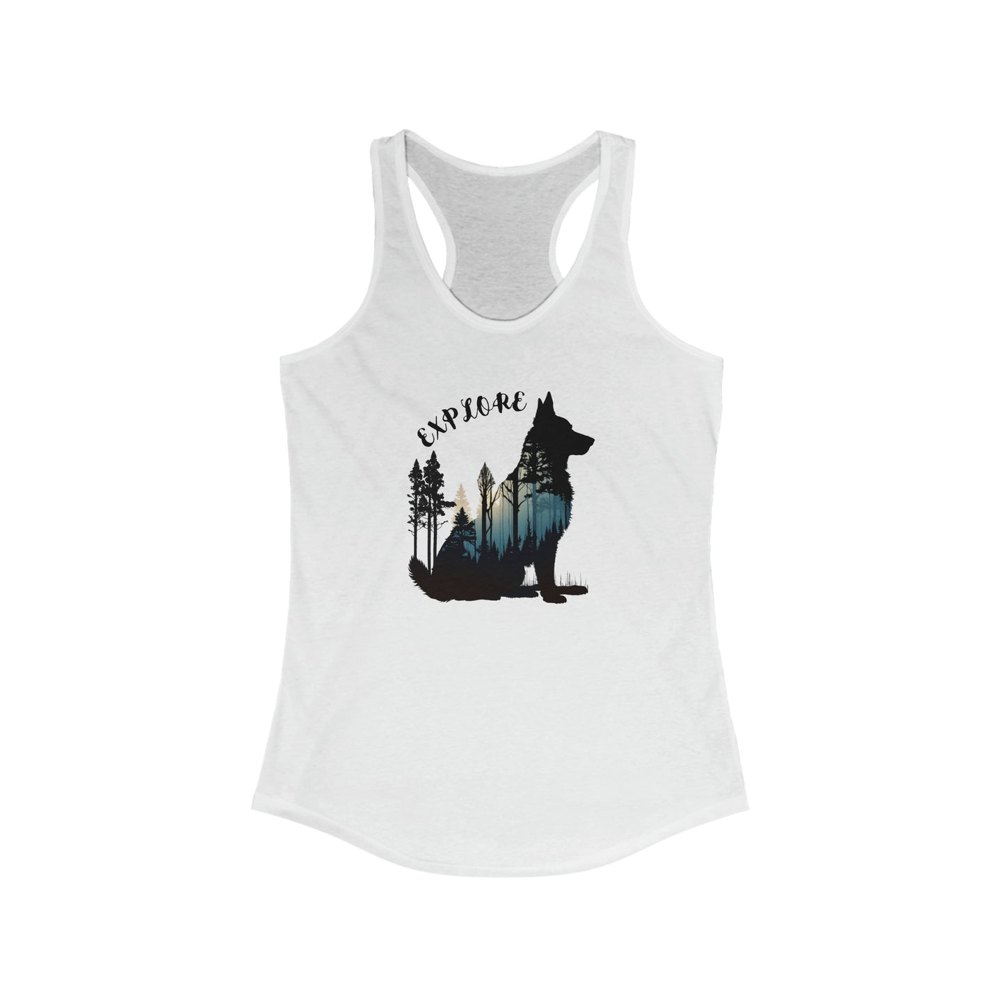 German Shepherd Dog Women's white tank top that says 'Explore'