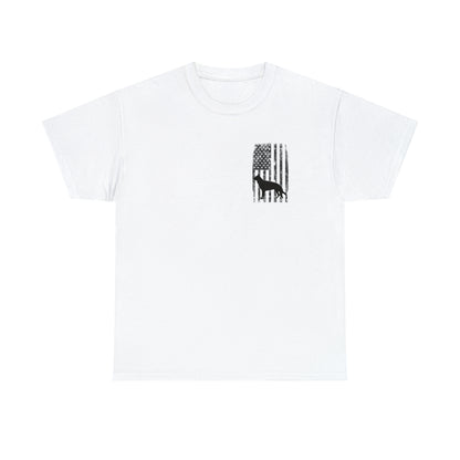 White American flag German Shepherd t-shirt with small chest print, front view