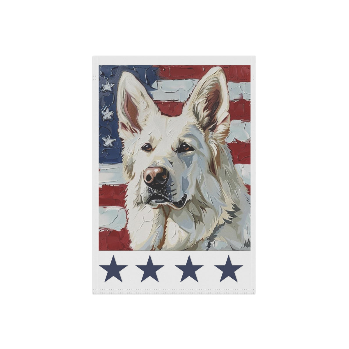 American White German Shepherd garden flag on white background, 12x18 inch double sided