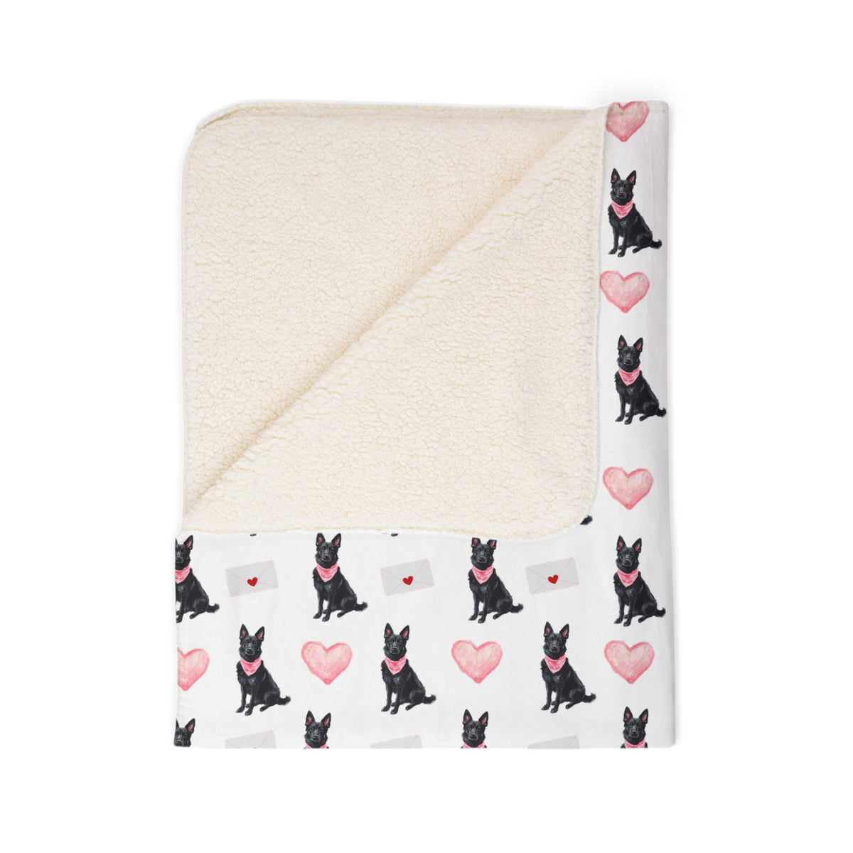 Black German Shepherd Valentine's blanket featuring a romantic love-themed German Shepherd design in beige