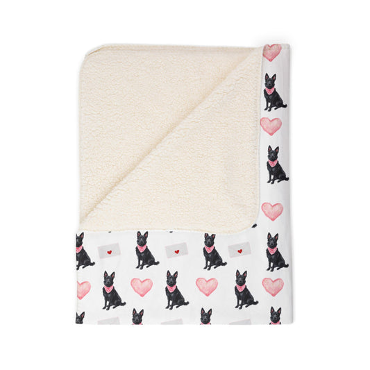 Black German Shepherd Valentine's blanket featuring a romantic love-themed German Shepherd design in beige