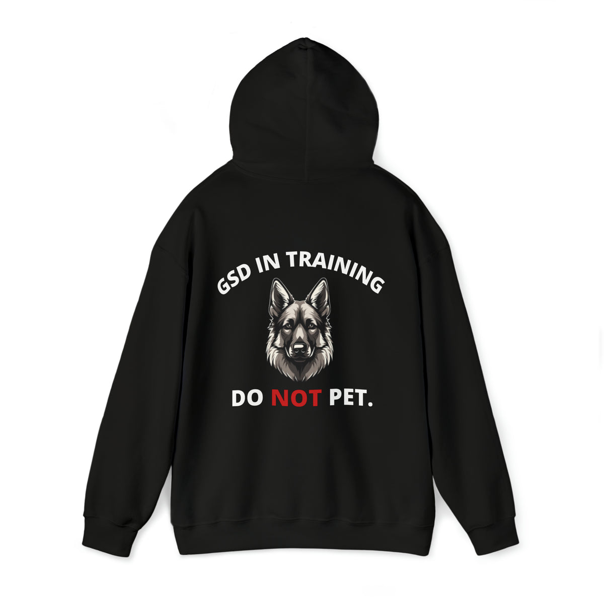 Back view of unisex Dog In Training Do Not Pet German Shepherd hoodie