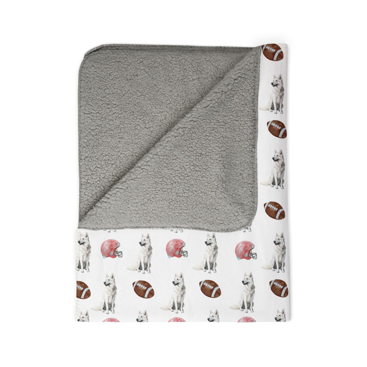 White German Shepherd football blanket featuring a sporty football-themed German Shepherd design in grey