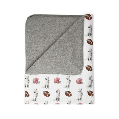 White German Shepherd football blanket featuring a sporty football-themed German Shepherd design in grey