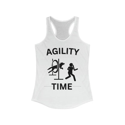 Woman's racerback tank top with a German Shepherd agility graphic