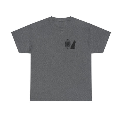 Gray German Shepherd football t-shirt with small chest print, front view