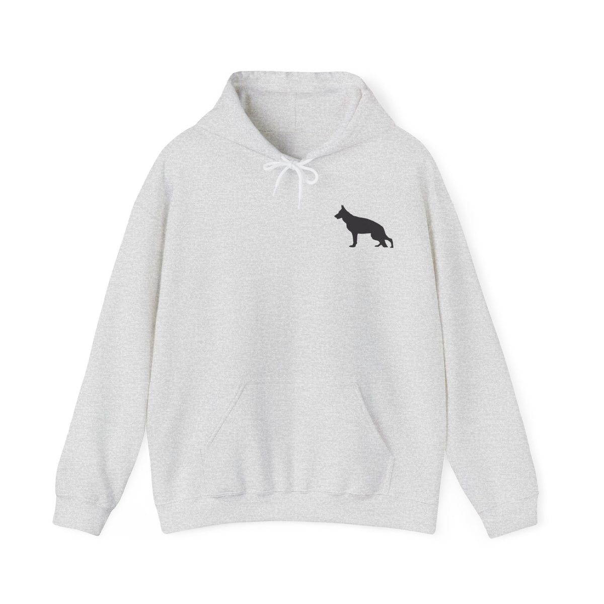 Gray German Shepherd In Training hoodie front view with Please Give Us Space design