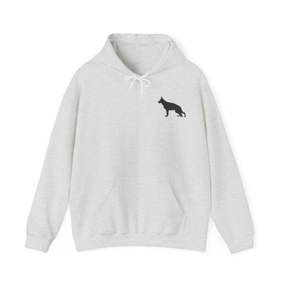 Gray German Shepherd In Training hoodie front view with Please Give Us Space design