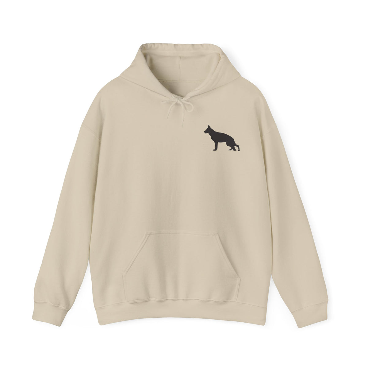Tan German Shepherd In Training hoodie front view with Please Give Us Space design