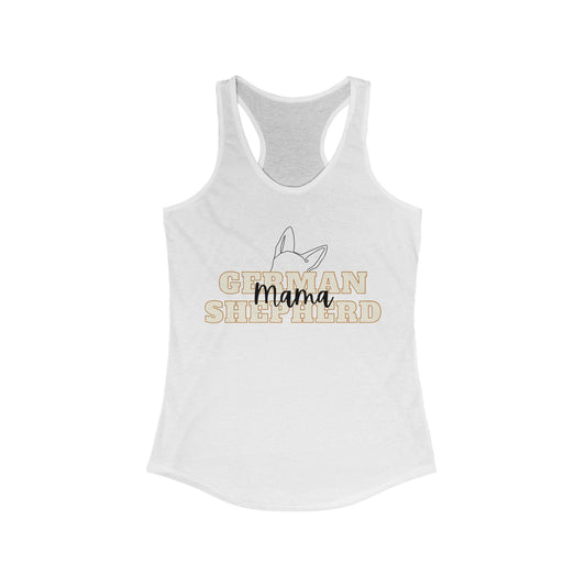 White German Shepherd Mama women's racerback tank top with dog ears and Mama script