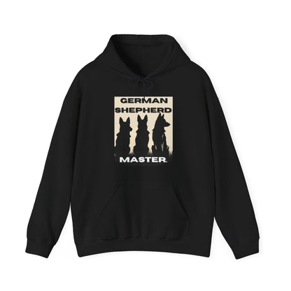 Black German Shepherd Master hoodie featuring three German Shepherds on the front