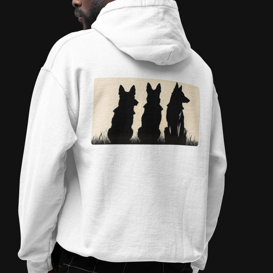 German Shepherd Master hoodie featuring three German Shepherds in a bold dog lover design