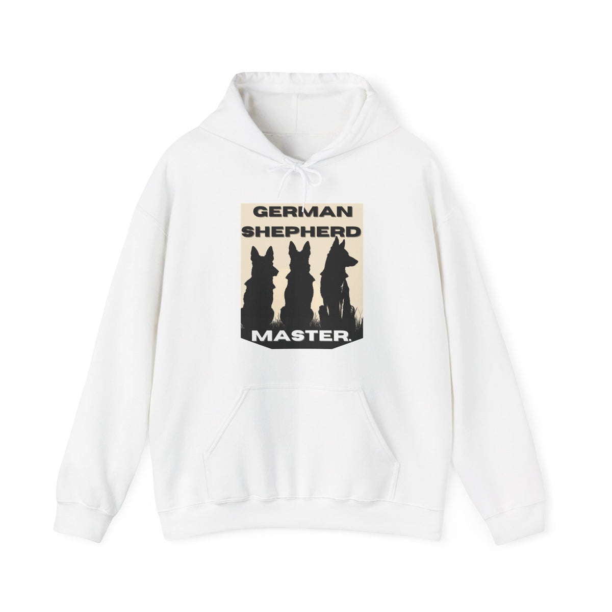 White German Shepherd Master hoodie featuring three German Shepherds on the front