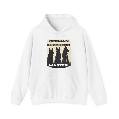 White German Shepherd Master hoodie featuring three German Shepherds on the front