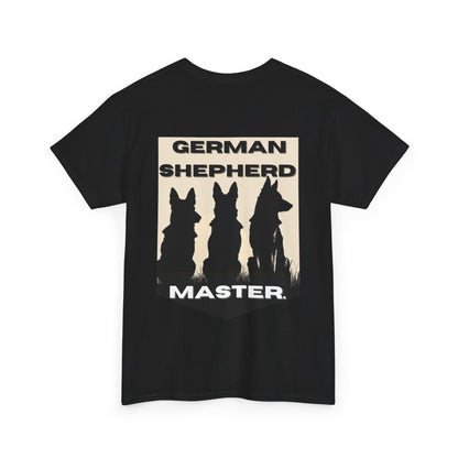 Black German Shepherd Master t-shirt with three dog silhouettes on white background