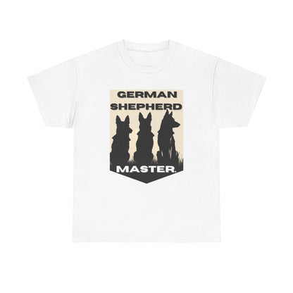 White German Shepherd Master t-shirt with three dog silhouettes on white background