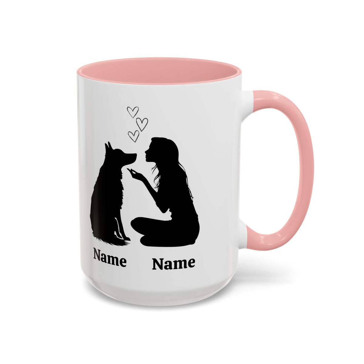 German Shepherd mom custom name mug with one dog design, pink inside and handle 15 oz