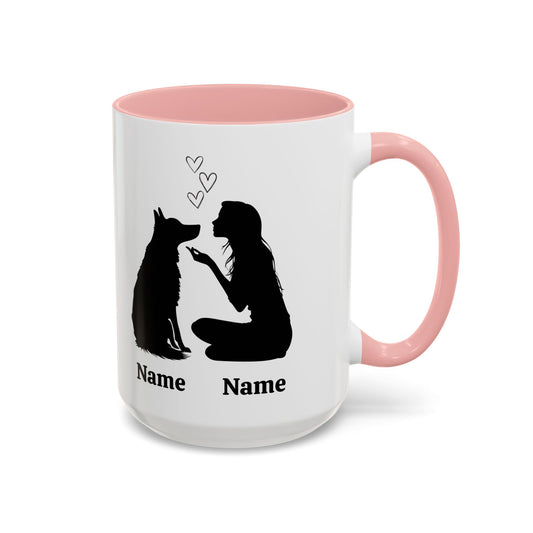 German Shepherd mom custom name mug with one dog design, pink inside and handle 15 oz