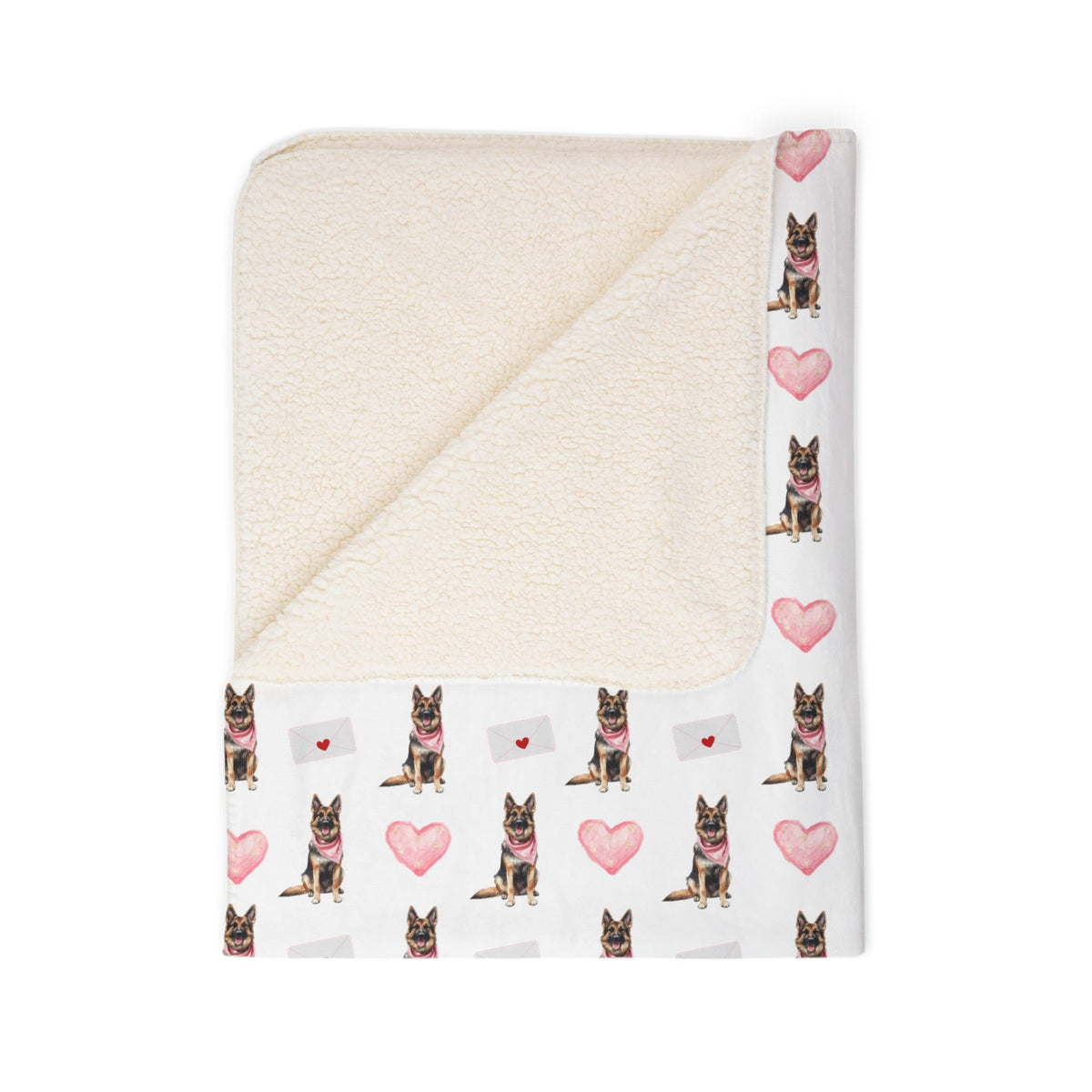 German Shepherd Valentine's blanket featuring a romantic love-themed German Shepherd design beige