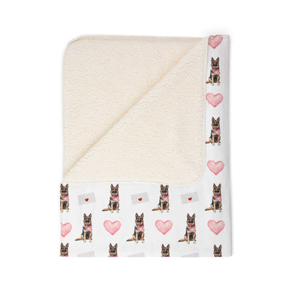German Shepherd Valentine's blanket featuring a romantic love-themed German Shepherd design beige