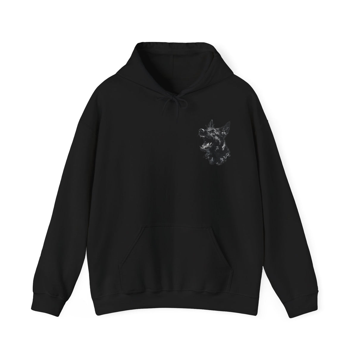 Front view of black Gib Laut German Shepherd hoodie