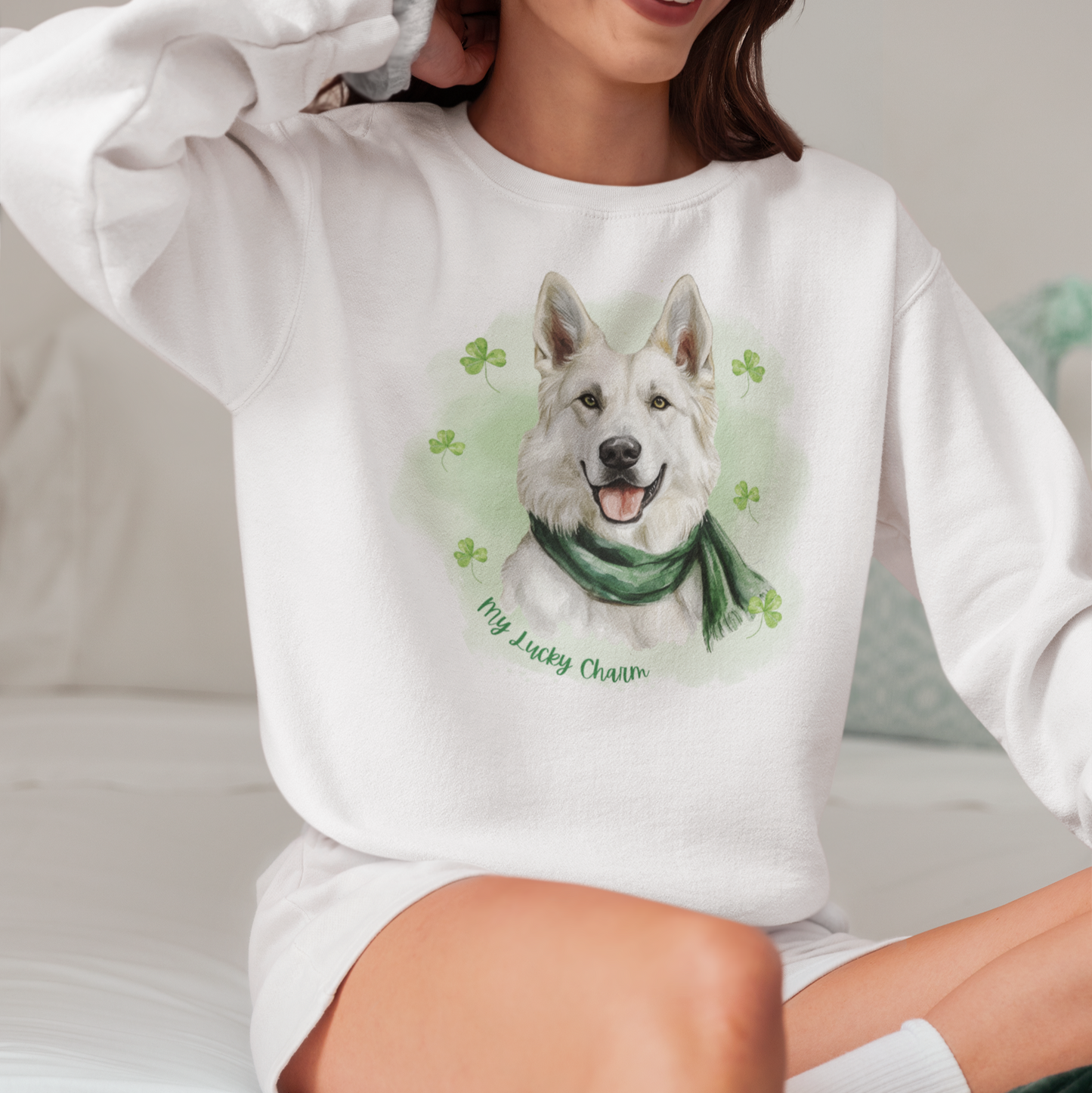 Lucky Charm White GSD Sweater