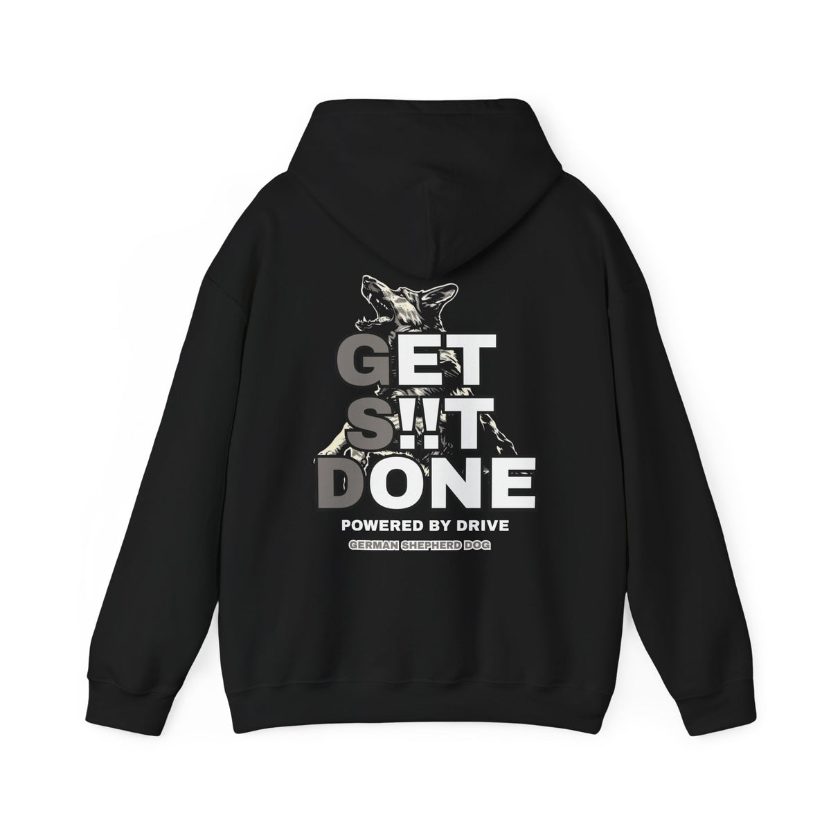Black GSD Get It Done German Shepherd hoodie back view