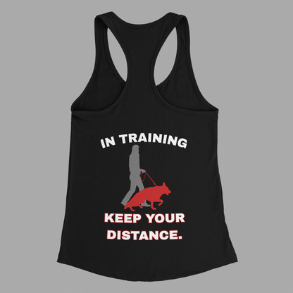 Black In Training Keep Your Distance German Shepherd women's racerback tank top