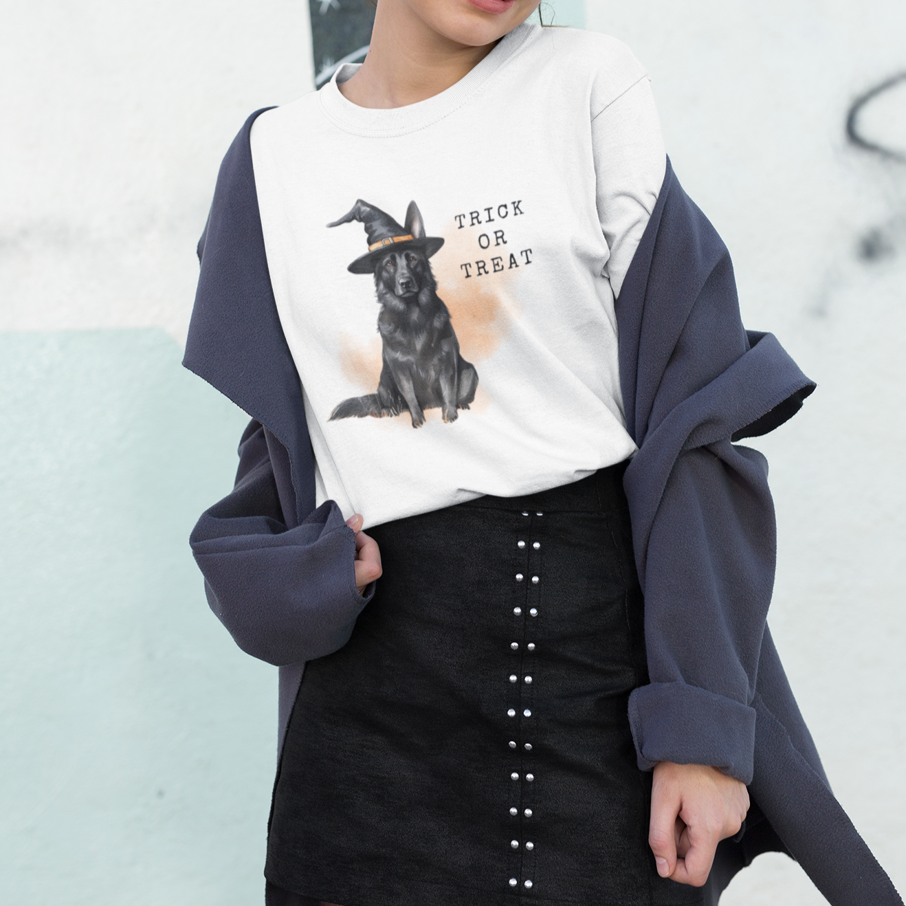 Black German Shepherd Witch T-Shirt