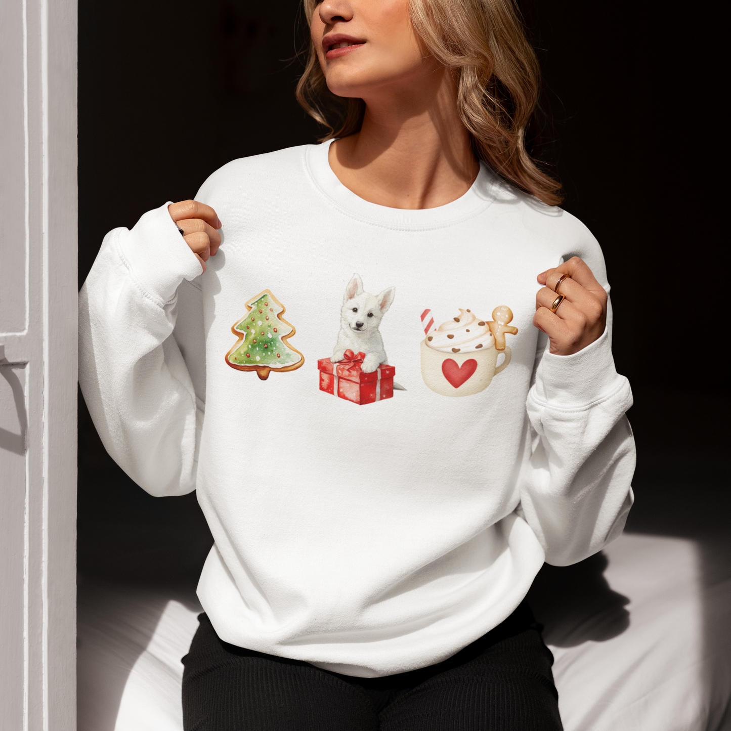 Christmas Pup White GSD Sweater