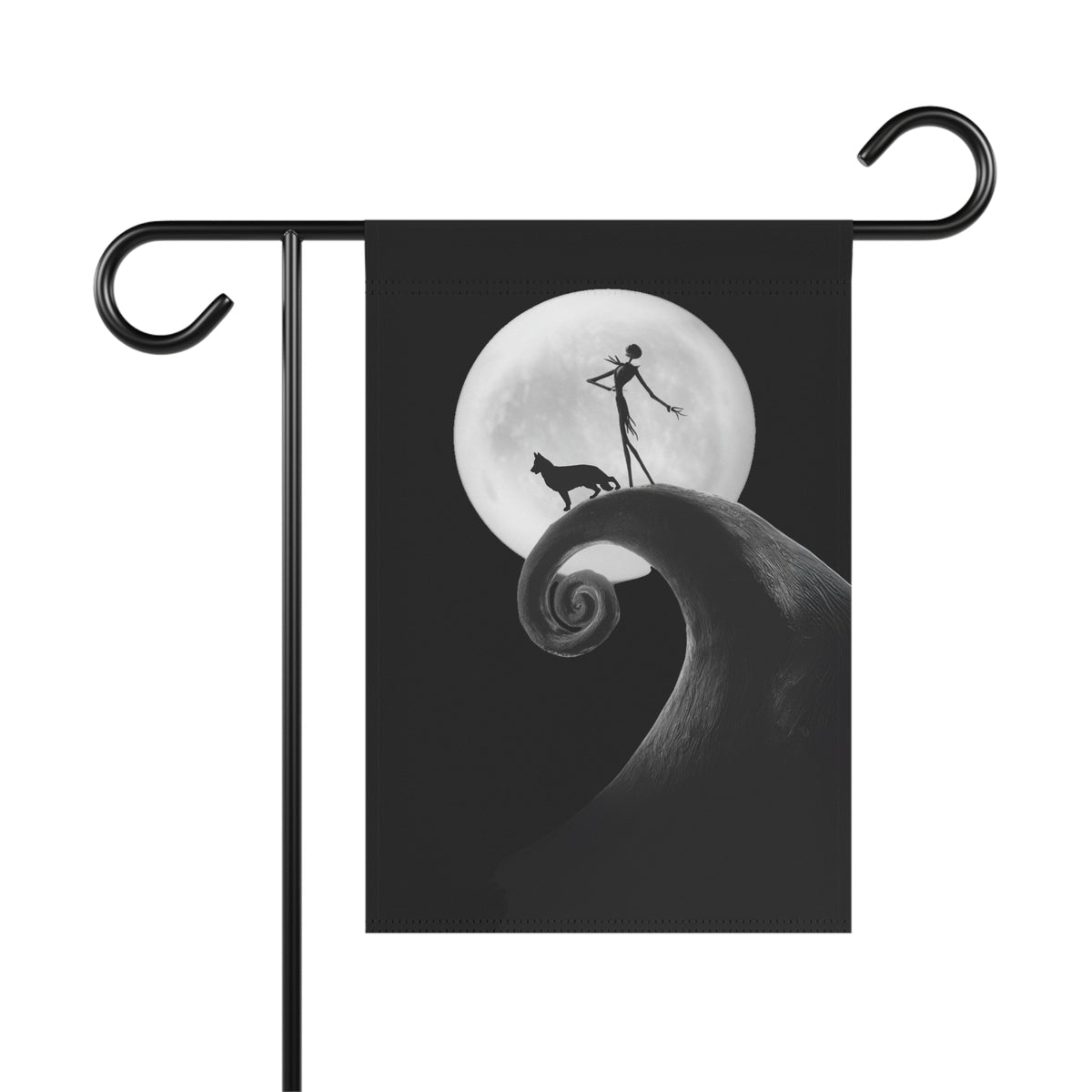 Nightmare Before German Shepherd Halloween garden banner shown on stand, stand not included