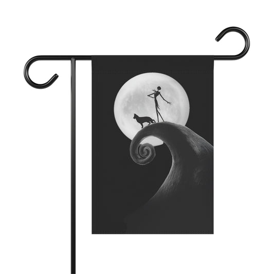 Nightmare Before German Shepherd Halloween garden banner shown on stand, stand not included