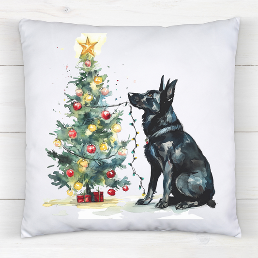 Black GSD Christmas Lights Pillow