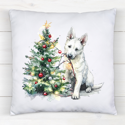 White GSD Christmas Lights Pillow