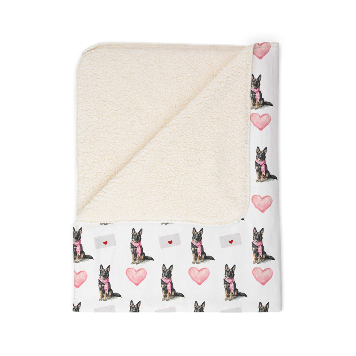 Sable German Shepherd Valentine's blanket featuring a romantic love-themed German Shepherd design in beige
