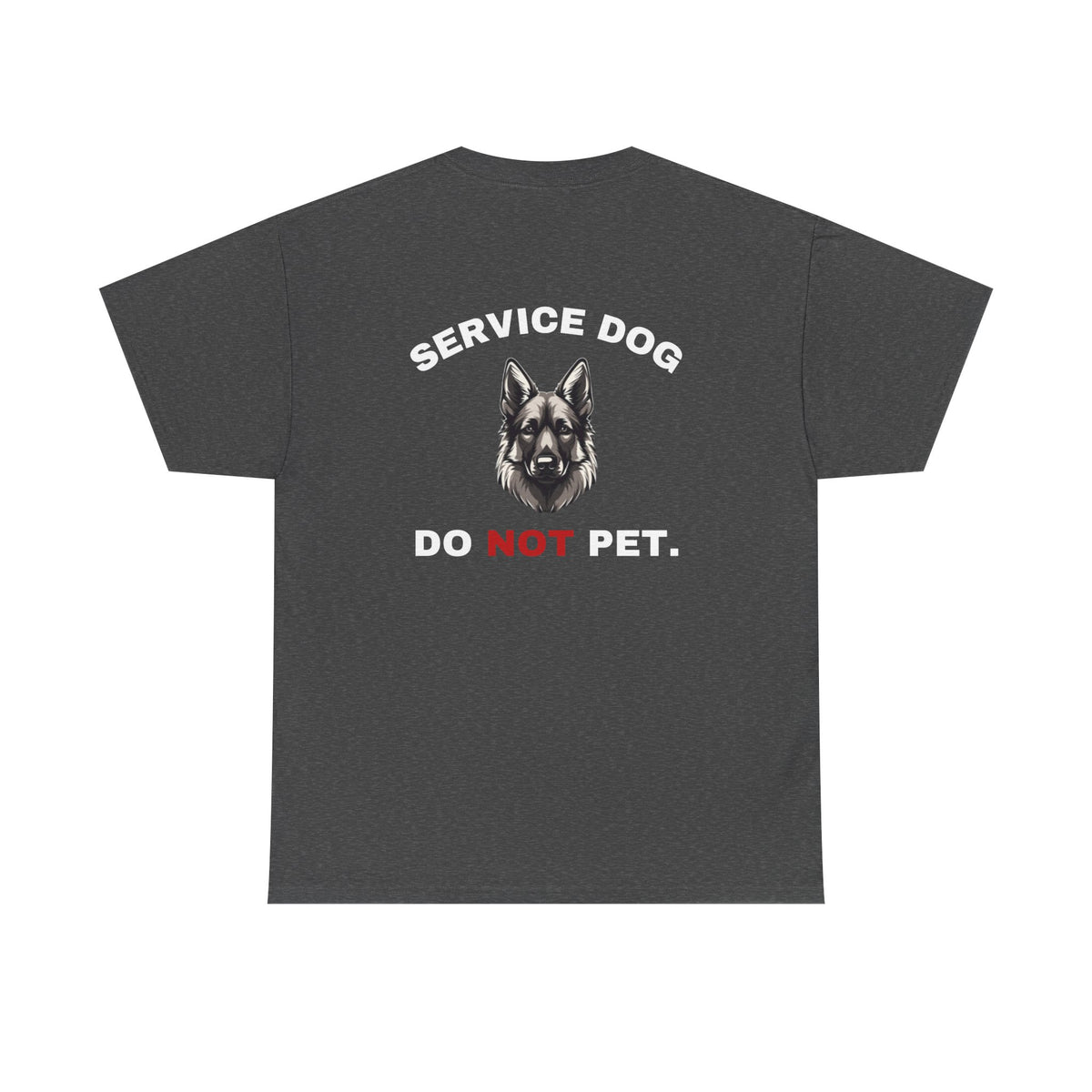 Charcoal t-shirt back print with German Shepherd and Service Dog Do Not Pet text