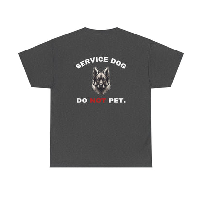 Charcoal t-shirt back print with German Shepherd and Service Dog Do Not Pet text