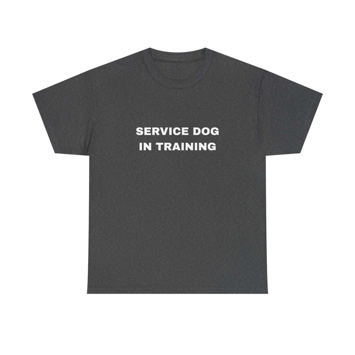 Front of charcoal men's Service Dog In Training t-shirt with small chest text