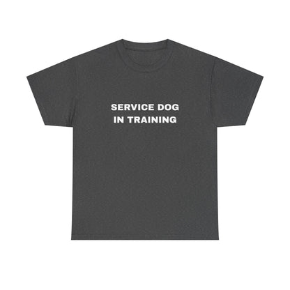 Front of charcoal men's Service Dog In Training t-shirt with small chest text