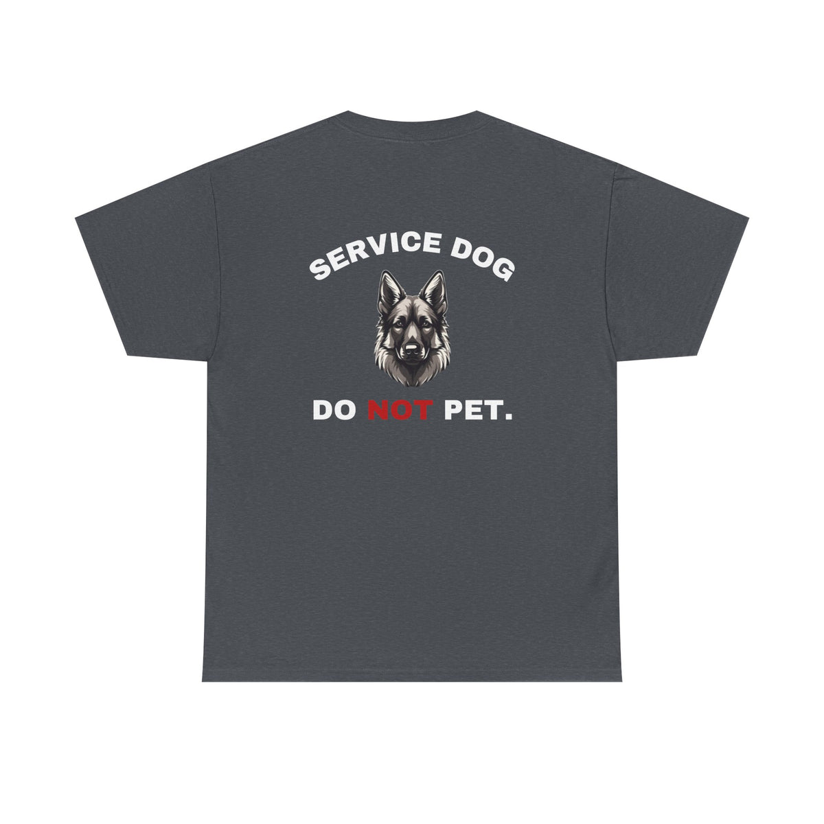 Dark heather t-shirt back print with German Shepherd and Service Dog Do Not Pet text