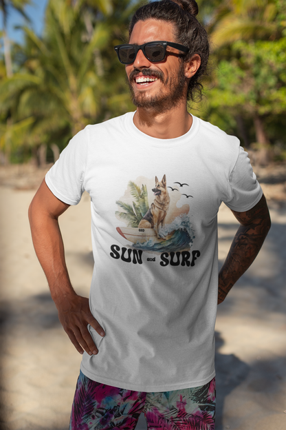 German Shepherd Dog white "sun and Surf" men's T-shirt