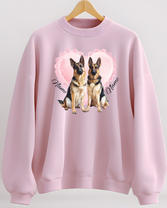 Personalized 2 German Shepherd Lace Heart Sweatshirt
