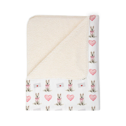 White German Shepherd Valentine's blanket featuring a romantic love-themed German Shepherd design in Beige