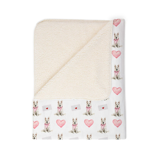 White German Shepherd Valentine's blanket featuring a romantic love-themed German Shepherd design in Beige