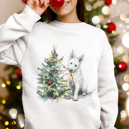 White GSD Christmas Lights Sweater