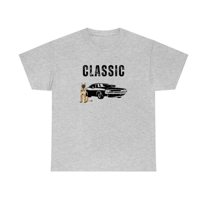 Sport gray Classic Car German Shepherd men's t-shirt, vintage car lover dog tee