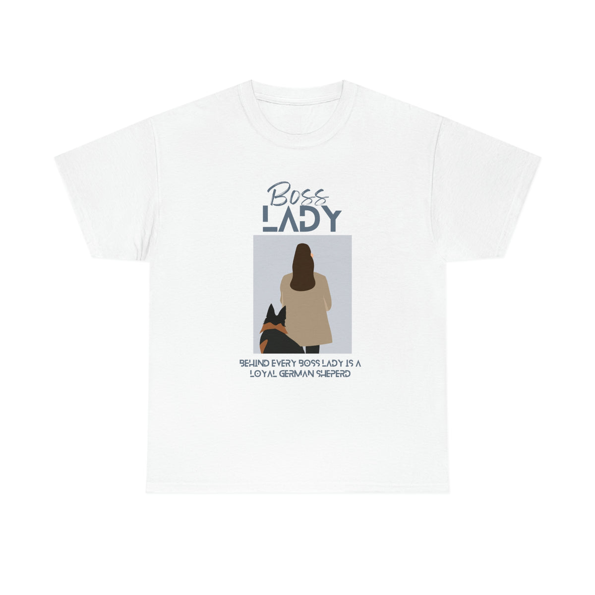 White women's Boss Lady t-shirt with woman and German Shepherd design
