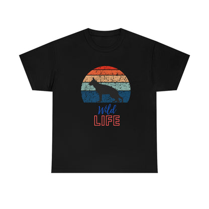 Black Retro Wild German Shepherd women's t-shirt with vintage sunset dog design